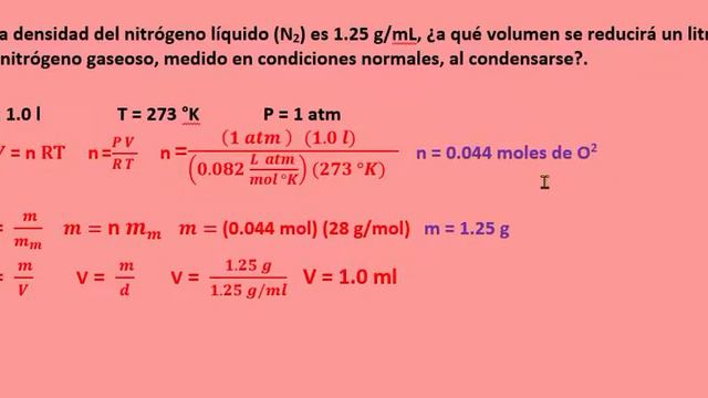 Si la densidad del nitrógeno líquido (N2) es 1.25 g/mL, ¿a qué volumen se reducirá un litro de nitr смотреть онлайн