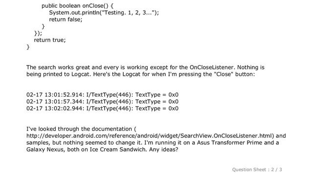 Android : SearchView's OnCloseListener doesn't work смотреть онлайн