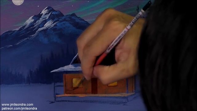 Acrylic Landscape Painting In Time-lapse / Winter Night / JMLisondra
