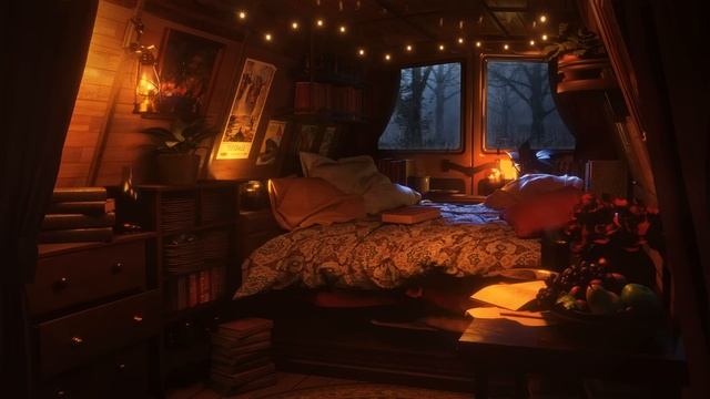 Rainy Night At CamperVan - Relaxing Rain On Window Sounds With Wind For Sleeping & Relaxation