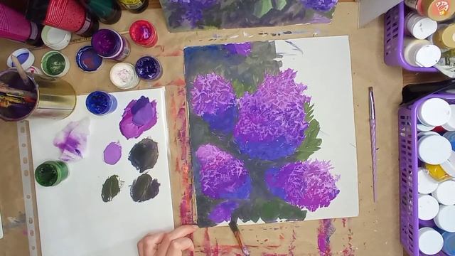 Рисуем сирень гуашью | Пошаговый процесс рисования смотреть онлайн