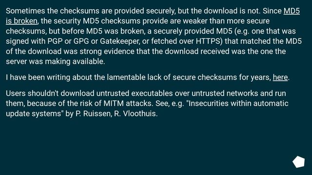 What is the value of MD5 checksums if the MD5 hash itself could potentially also have been manipula смотреть онлайн