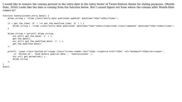 Wordpress: Removing comma from 'entry-date' in Twenty-Sixteen theme смотреть онлайн