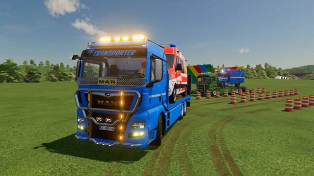 POLICE CARS, CAT LOADER, AMBULANCE CAR and TRUCK TRANSPORTING WITH MAN TRUCKS ! Farming Simulator 2 смотреть онлайн