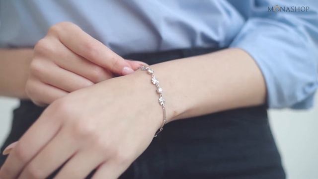 Браслет «Клевер» серебряный с белыми фианитами смотреть онлайн