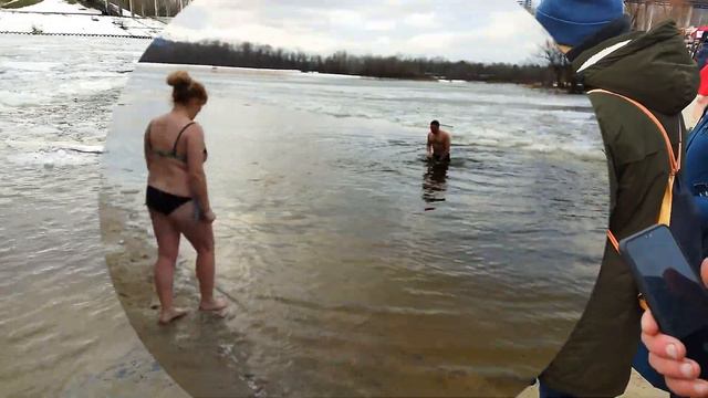 Christening Ice Swimming Girl. Bathing At Epiphany 2022 In Cold And Icy Water