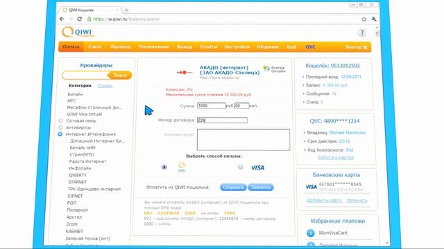 QIWI Кошелек. Как оплатить услуги любого провайдера? смотреть онлайн
