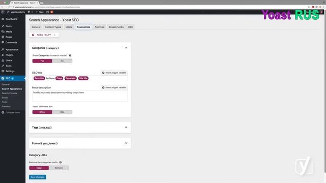 Настройки Вкладка Таксономии Yoast SEO смотреть онлайн
