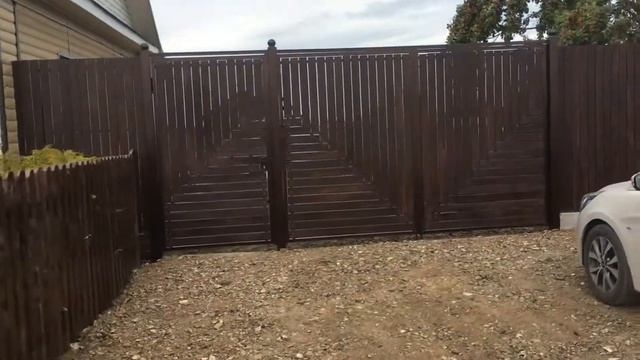 Распашные ворота из планкена. Пинотекс палисандр смотреть онлайн