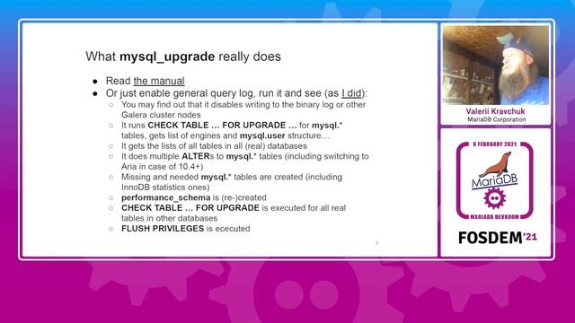 Upgrading to a newer major version of MariaDB - Valerii Kravchuk - FOSDEM 2021 смотреть онлайн
