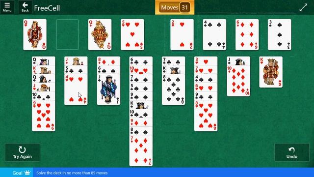 Classic\FreeCell: Hard - Solve the deck in no more than 89 moves смотреть онлайн