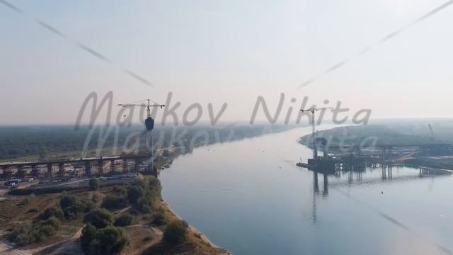 Murom, Russia. Construction of a bridge across the Oka River. Highway M-12 Moscow-Nizhny-Novgorod-K смотреть онлайн