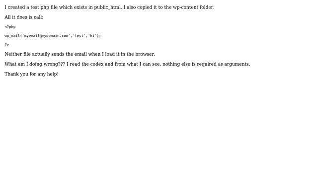 Wordpress: wp_mail not sending in test php file смотреть онлайн