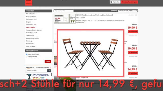 Schnäppchen/Billiger des Tages 22.05.2017 - TÄRNÖ Tisch+2 Stühle/außen смотреть онлайн