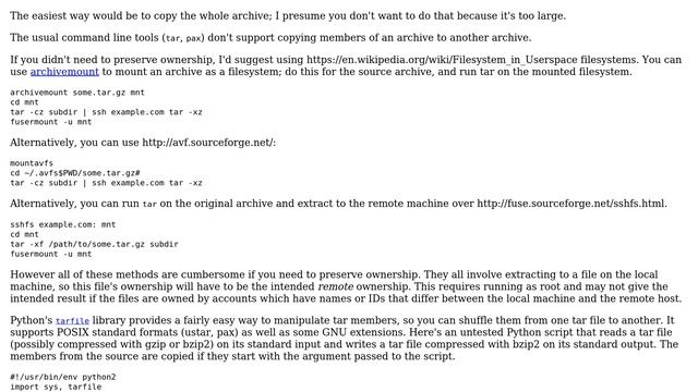 Unix & Linux: How can I filter the contents of a tar file, producing another tar file in the pipe? смотреть онлайн