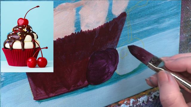 How to paint with Acrylic on Canvas a Cupcake with Cherries | TheArtSherpa смотреть онлайн