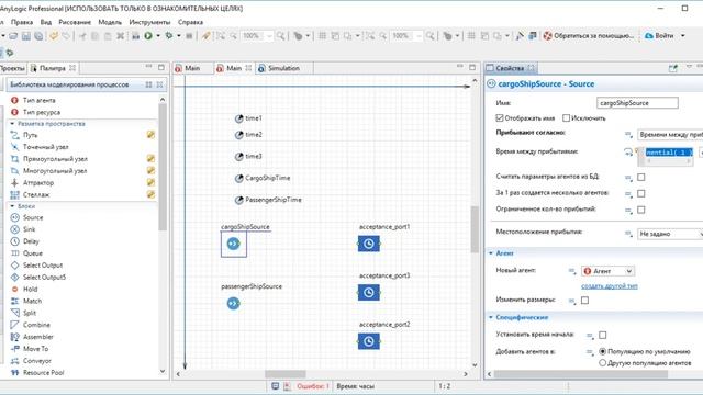 Модель Anylogic портов пассажирских и грузовых кораблей. Часть 1 смотреть онлайн