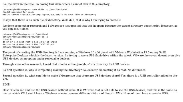 Unix & Linux: mkdir: cannot create directory /proc/bus/usb/ : No such file or directory смотреть онлайн