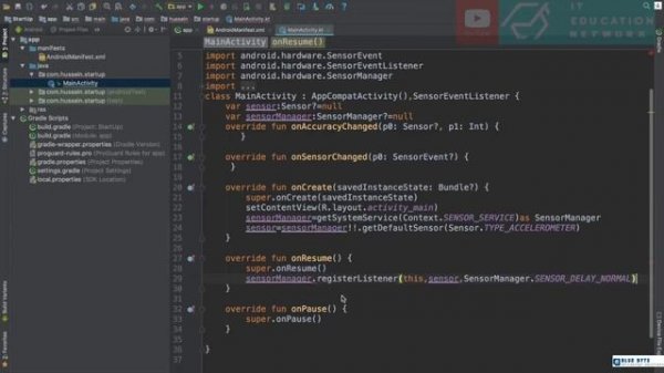 Kotlin android tutorial - 97 - Accelerometer sensor Nimbuzz vibrate when phone is shake