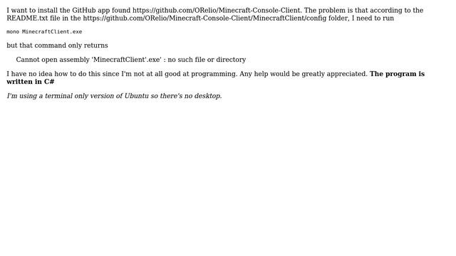 Ubuntu: How do I run Minecraft-Console-Client on Ubuntu? смотреть онлайн