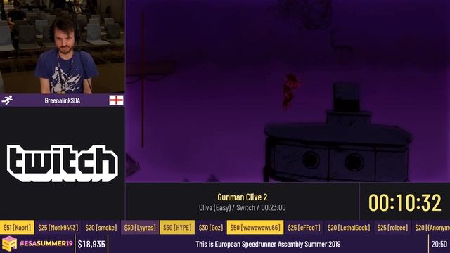 Gunman Clive 2 speedrun in 20:25 (RTA) performed live at European Speedrunner Assembly Summer 2019 смотреть онлайн