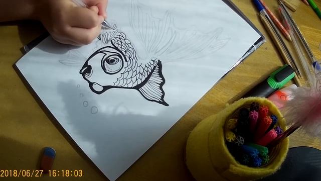 Рисуем ЛЁГКИЙ рисунок МАРКЕРОМ! Рыбка маркером. drawing style смотреть онлайн