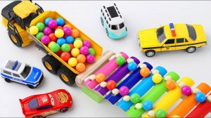 Гонка шариков волновой склон. Marble Run и Ретро-грузовик Makita, Экскаватор, Скорая помощь