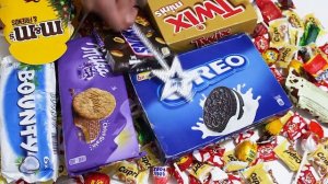 Magic with a lot of candy and sweets with candy man