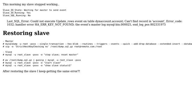 Databases: slave replication stopped working смотреть онлайн