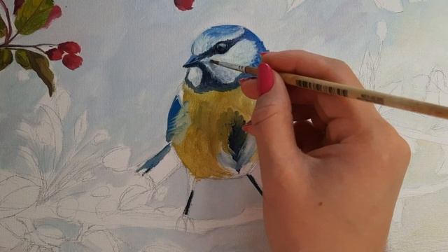 Живопись маслом. Картина "Синица", холст 25×35см. смотреть онлайн