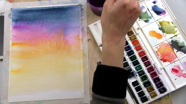 Закат / рисуем акварелью смотреть онлайн