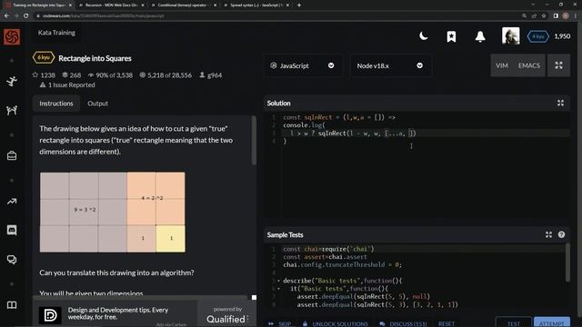 Learn JavaScript | Codewars 6 kyu Season 2 - Rectangle into Squares смотреть онлайн