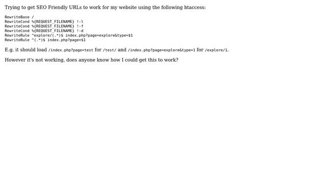 Webmasters: Rewrite rule for friendly URLs to index.php is not working from htaccess смотреть онлайн