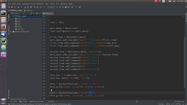 Библиотека Tkinter - 11 - Панель инструментов и статус бар
