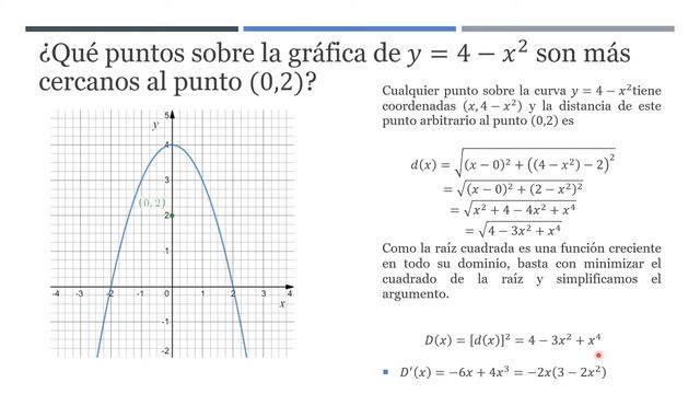 Problema de optimización. ¿Qué puntos sobre la gráfica de ?=4−?² son más cercanos al punto (0,2)? смотреть онлайн