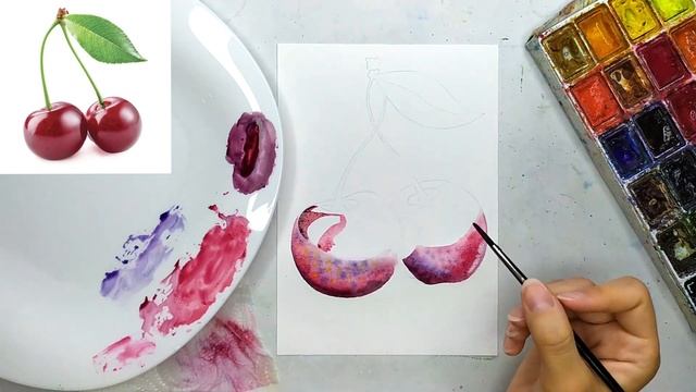 Как нарисовать вишню акварелью. Акварель для начинающих смотреть онлайн