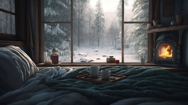 Проведите уютное зимнее утро в домике горячий кофе потрескивающий огонь и безмятежный снегопад смотреть онлайн