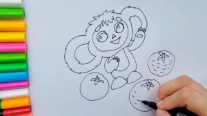 Как нарисовать чебурашку. Раскраска для детей.