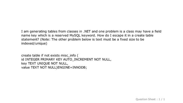 MySQL : How do I escape reserved words used as column names? MySQL/Create Table смотреть онлайн