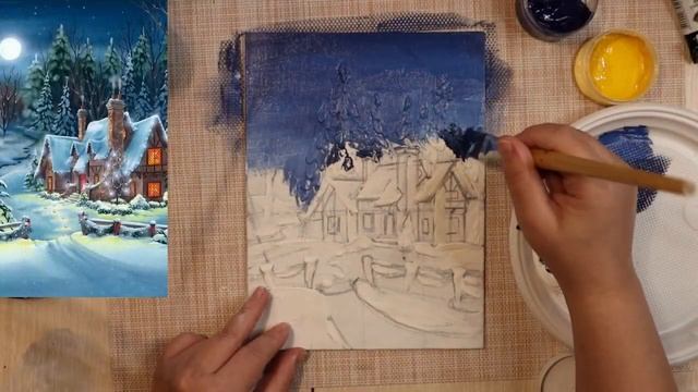 Как нарисовать новогодний домик / Обзор на МК "Дом в праздничных огнях" смотреть онлайн