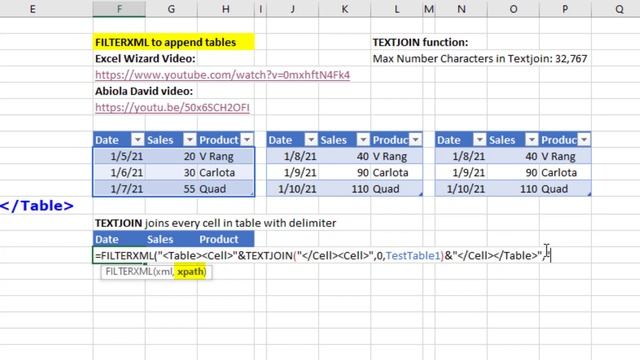 Append Tables with Excel Formula: TEXTJOIN, FILTERXML, INDEX & SEQUENCE functions. EMT 1713 смотреть онлайн