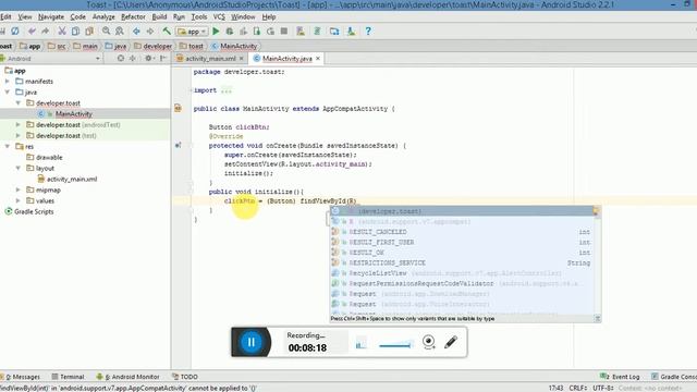 How to create an app in Android Studio,What is toast and how to display toast (English Version) смотреть онлайн