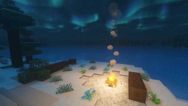 ❄️ Minecraft Windy Frozen Lake Campfire and Aurora Borealis Ambience w/music (10 Hours) ❄️ смотреть онлайн