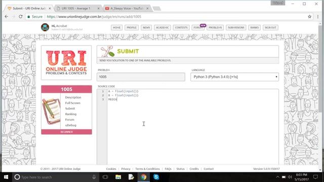 Solve URI 1005 problem in python смотреть онлайн