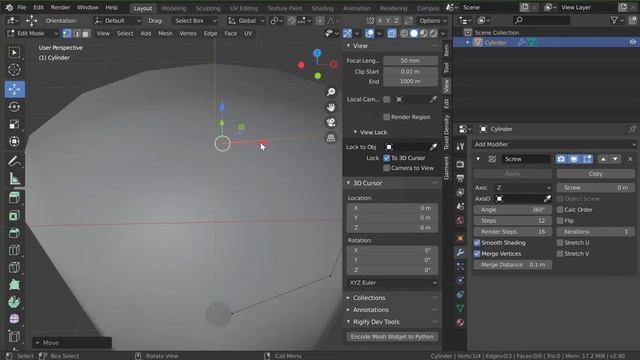 Blender. Вращаем профиль. Модификатор Screw смотреть онлайн