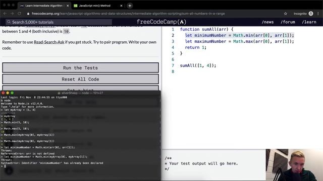 Intermediate Algorithm Scripting - Sum All Numbers in a Range - Free Code Camp смотреть онлайн