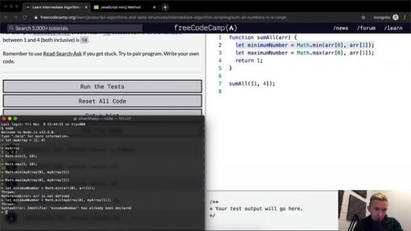 Intermediate Algorithm Scripting - Sum All Numbers in a Range - Free Code Camp