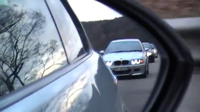 ///M Flight Convoy Reflection In Side View Mirror...  About 19 M3's And 1 M5...