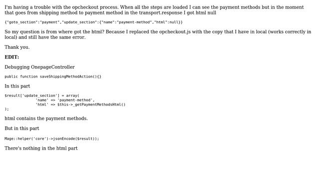 Magento: Opcheckout Response Text Html Is Null