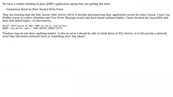 Databases: Connection Reset by Peer: Socket Write Error